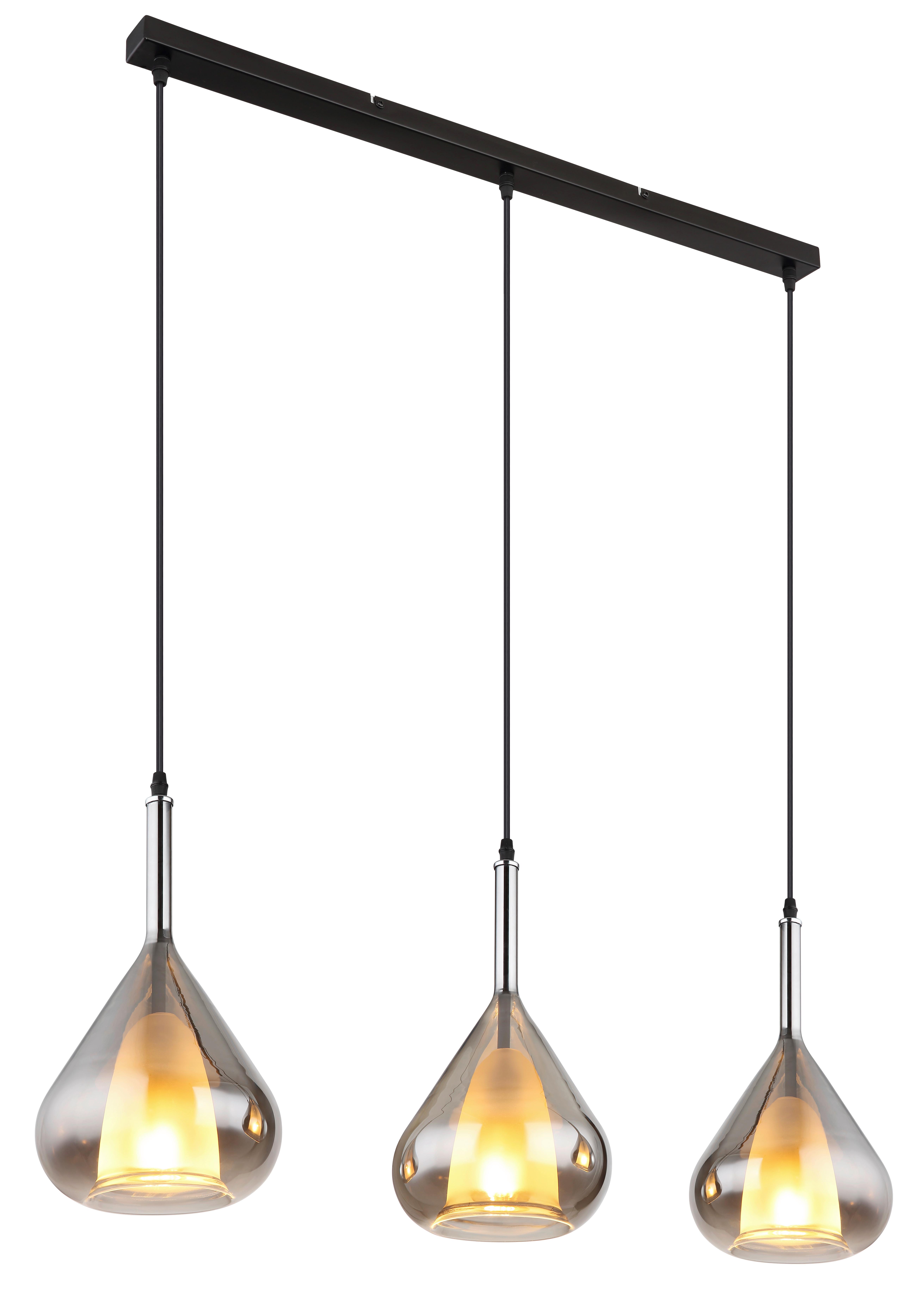 Hängeleuchte 15542-3 - Schwarz/Grau, Design, Glas/Metall (90/20/140cm) - Globo