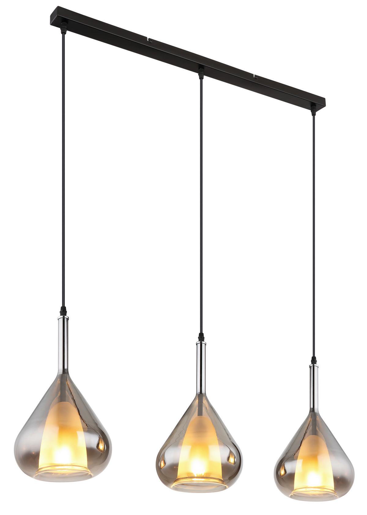 Hängeleuchte 15542-3 - Schwarz/Grau, Design, Glas/Metall (90/20/140cm) - Globo