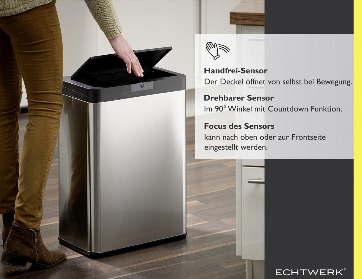 ODPADKOVÝ KOŠ ECHTWERK "SQUARE" - černá/barvy stříbra, Trend, kov/plast (40.3/25.3/57.4cm) - Echtwerk