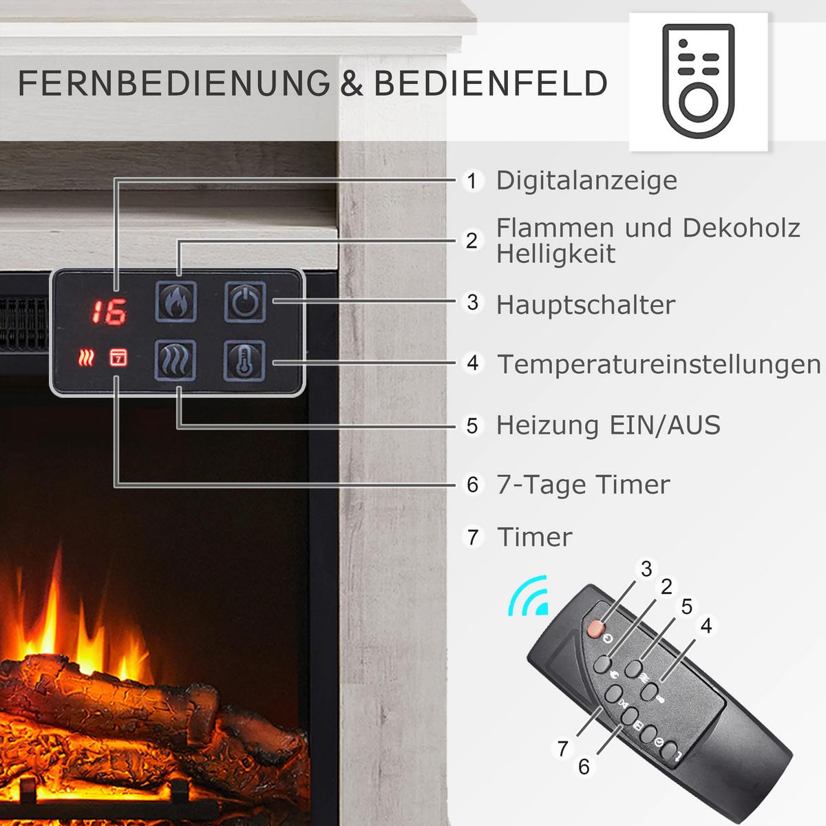 Elektrokamin Frida - Eiche grau, Basics, Holz/Metall (23/85/65cm)