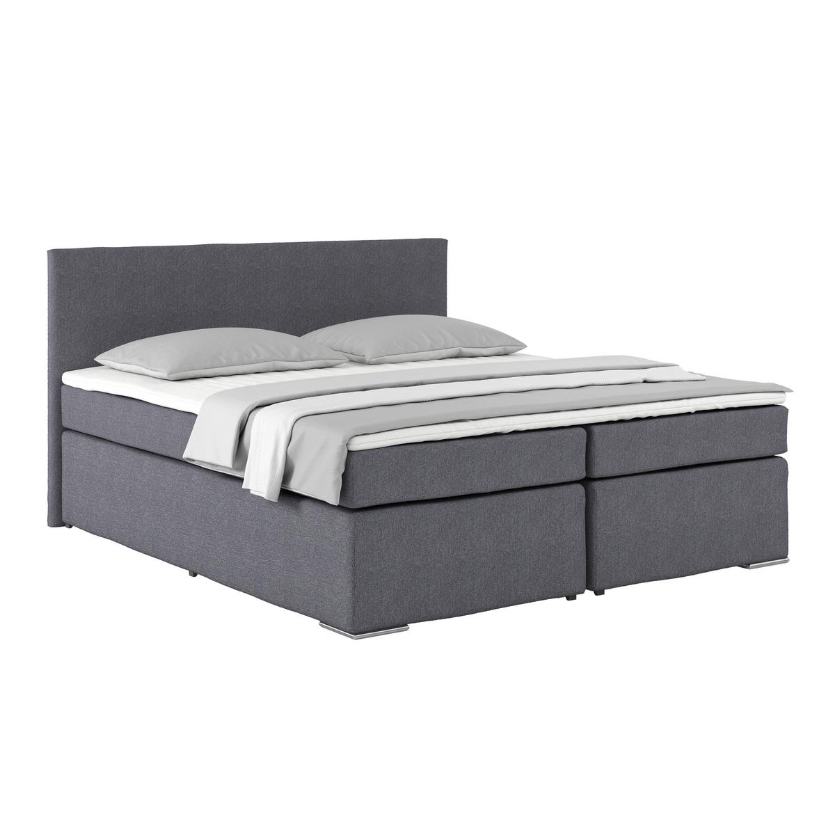 Postel Boxspring NERO PL: 180/200cm, tmavě šedá - tmavě šedá/barvy chromu, Konvenční, kov/textil (180/200cm)
