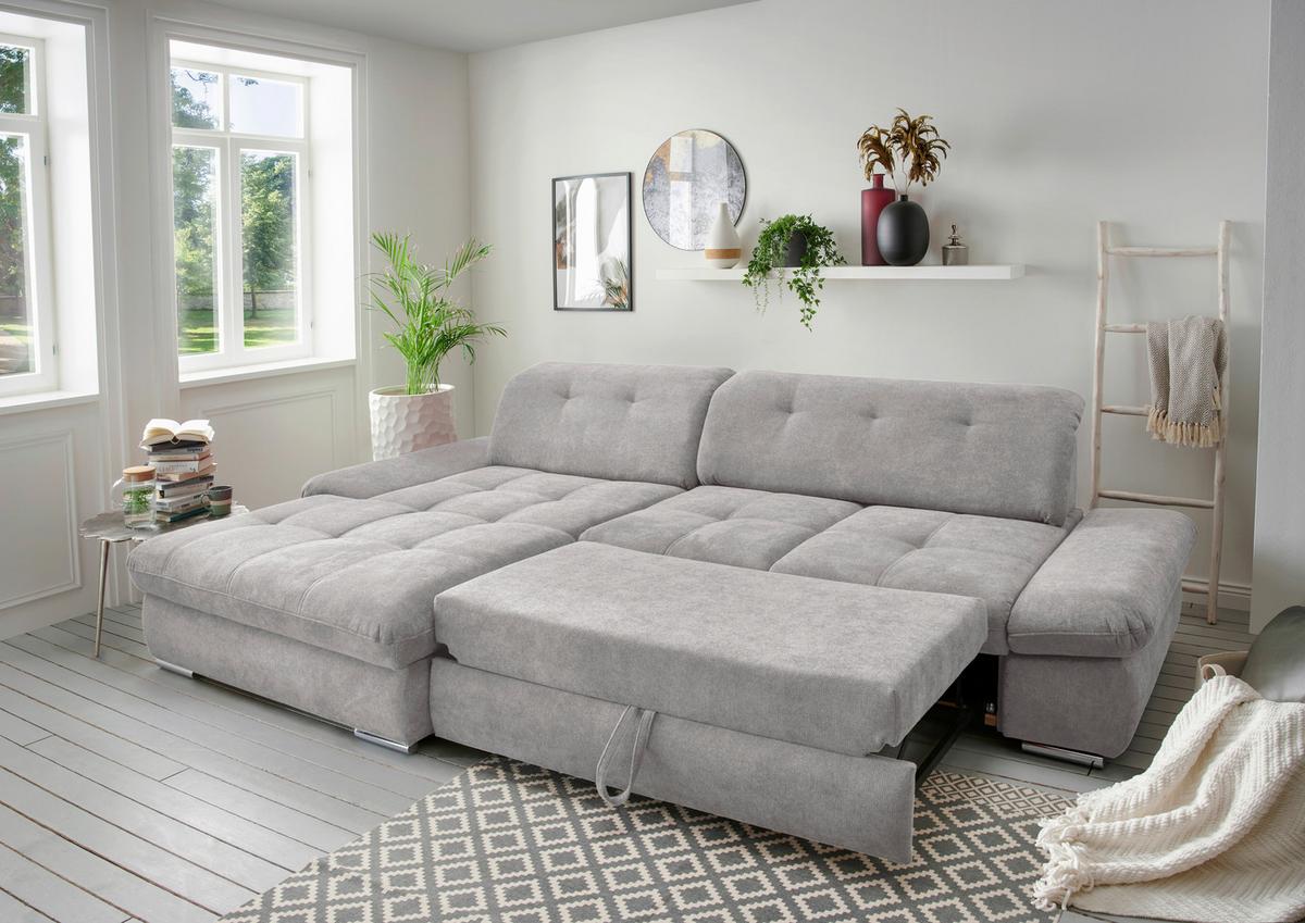 Ecksofa Dalida Grau S: 196x300 cm - Chromfarben/Grau, Design, Textil (196/300cm) - Livetastic