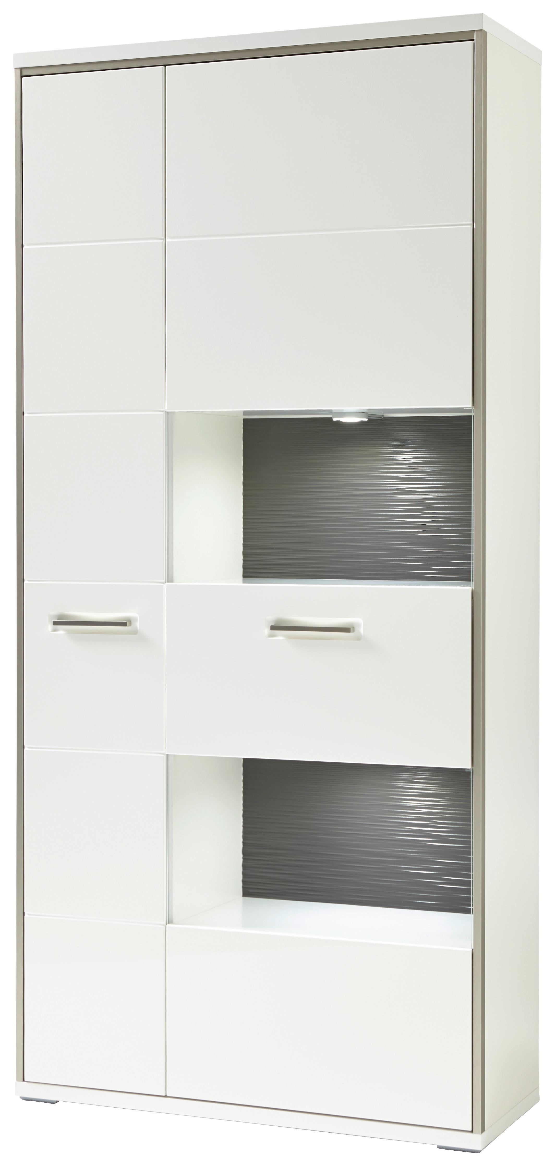 Vitrine B: 94 cm Trento Grau/Weiß/Silberfarben - Weiß Hochglanz/Silberfarben, Design, Glas/Holzwerkstoff (94/201/38cm) - Livetastic