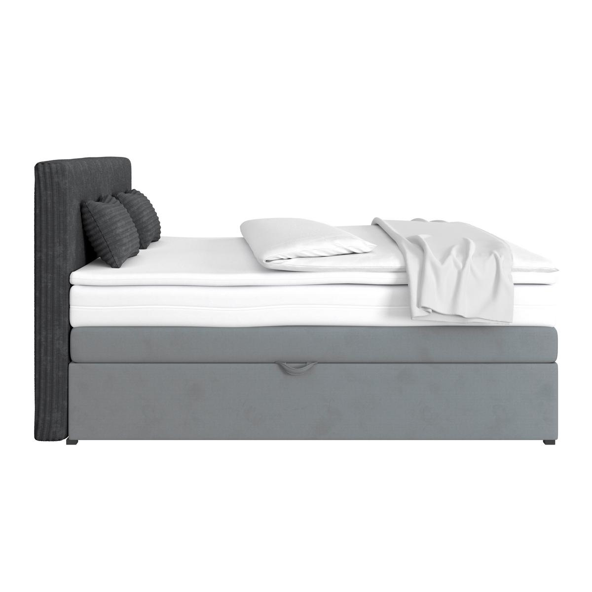 Boxspringbett Mit Topper & Bettkasten 160x200 Rossa - Blaugrau/Schwarz, MODERN, Holzwerkstoff/Textil (160/200cm)