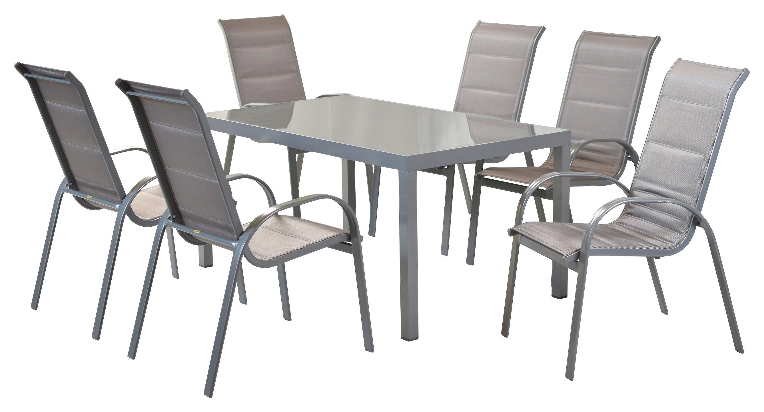 Gartengarnitur 7-tlg Di Lusso aus Aluminium - Silberfarben/Braun, MODERN, Textil/Metall - Gardenson