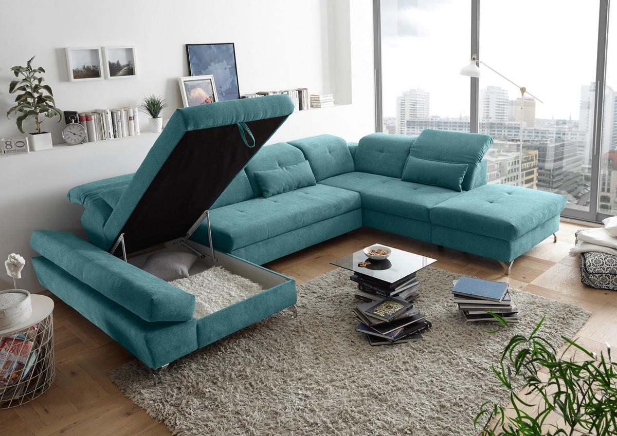 Ecksofa Melfi Türkis U: 168 Cm - Türkis/Silberfarben, MODERN, Textil (168/350/245cm) - MID.YOU