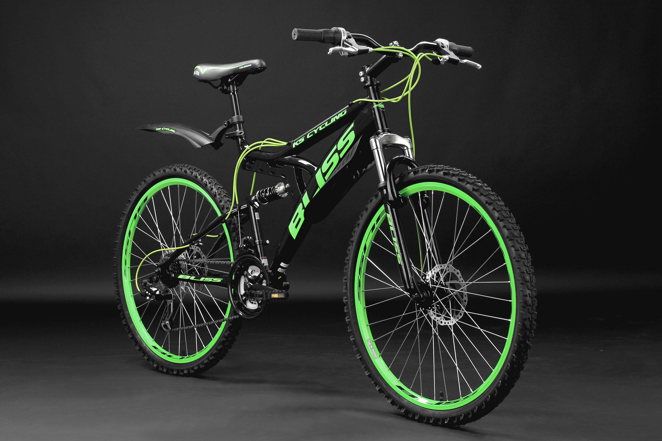 Mountainbike Fully 26 Zoll Bliss 21 Gänge - Schwarz/Grün, Basics, Metall - KS Cycling