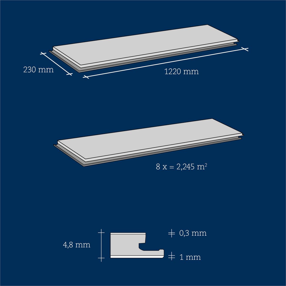 Designboden Eichefarben/Sand /Grau Landhausdiele Stärke 4,8mm - Sandfarben/Eichefarben, Basics, Kunststoff (122/23/0.48cm)
