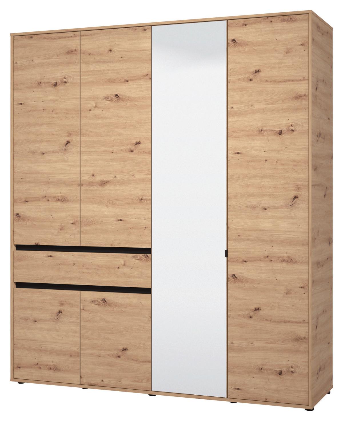 Nyílóajtós Szekrény Corbett 182,5/210cm - fekete/Artisan tölgy, Basics, faalapú anyag/üveg (182,5/210.5/54cm)