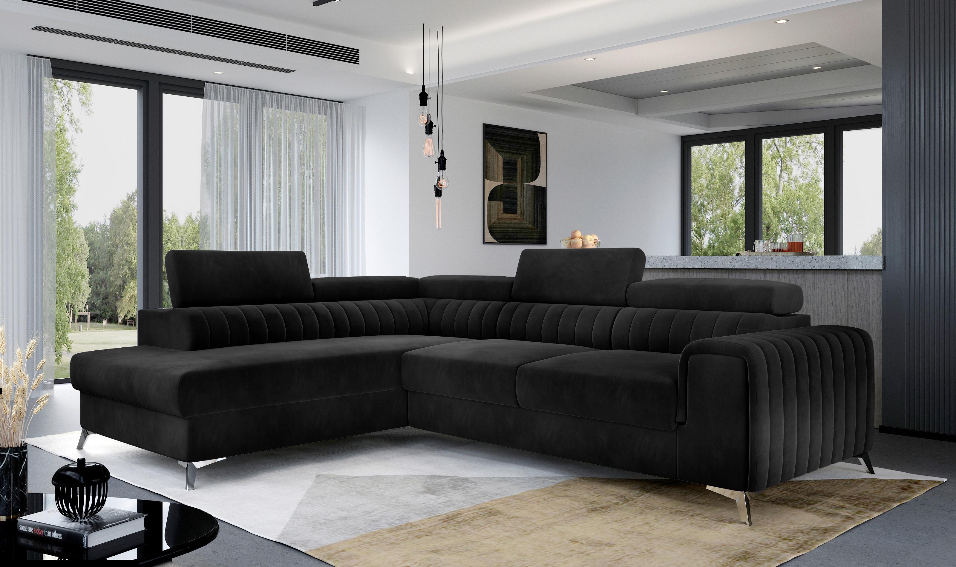 Ecksofa Laurence Schwarz S: 205x278 cm - Silberfarben/Schwarz, Design, Textil (205/278cm) - MID.YOU