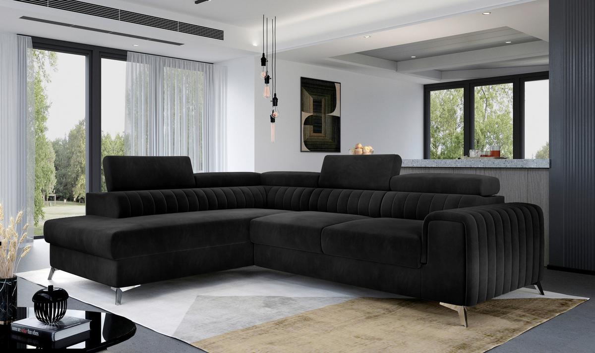 Ecksofa Laurence Schwarz S: 205x278 cm - Silberfarben/Schwarz, Design, Textil (205/278cm) - MID.YOU
