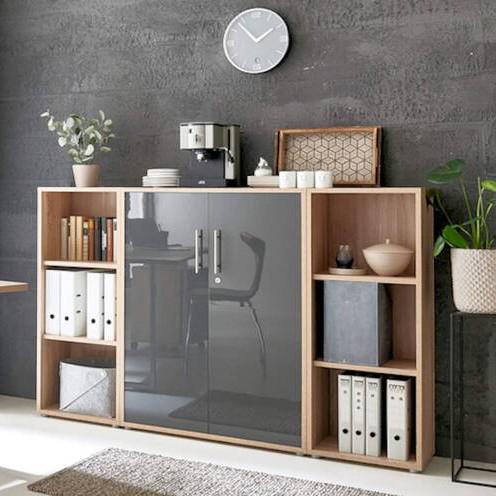 Office Edition B:173cm Sonoma Eiche/Anthrazit - Anthrazit Hochglanz/Sonoma Eiche, MODERN, Holzwerkstoff (173/114/33cm) - MID.YOU