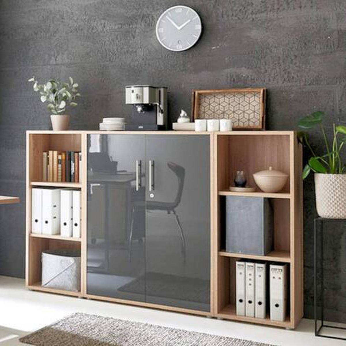 Office Edition B:173cm Sonoma Eiche/Anthrazit - Anthrazit Hochglanz/Sonoma Eiche, MODERN, Holzwerkstoff (173/114/33cm) - MID.YOU