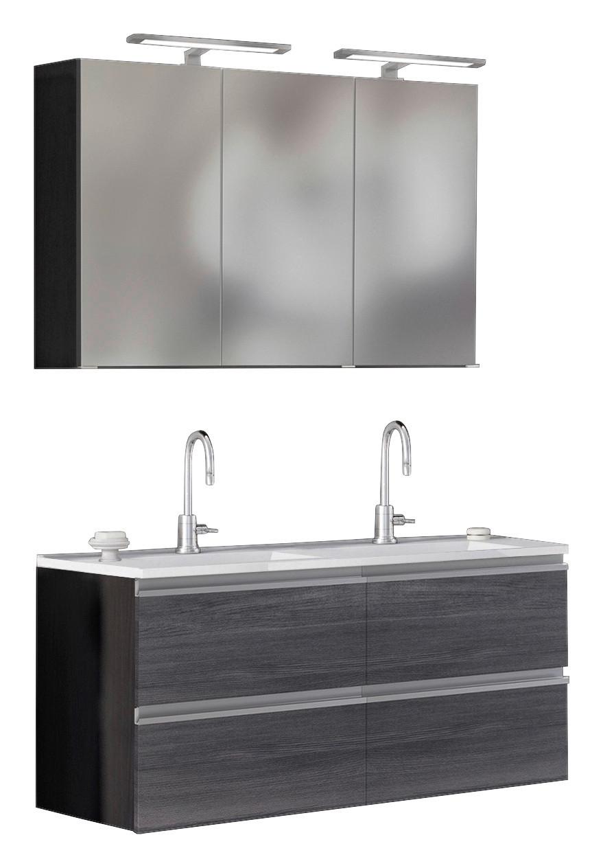 Badmöbel-set 3-tlg. Inkl. Led Arezzo B: 120cm, Eiche Dekor - Eichefarben/Silberfarben, Basics, Holzwerkstoff/Stein (120cm) - Held