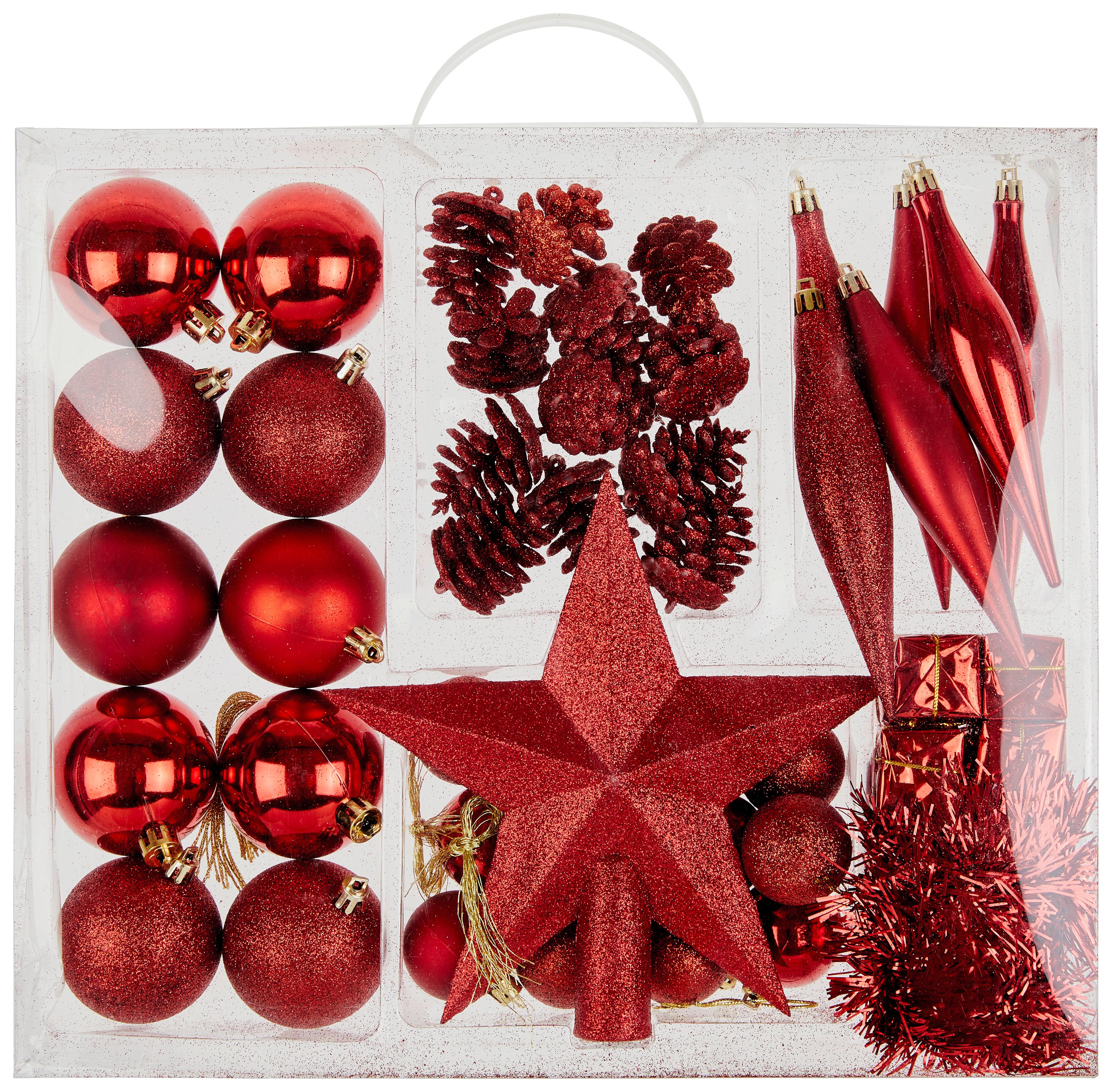 Christbaumkugel-Set Dakotah - Rot, KONVENTIONELL, Kunststoff - Ondega