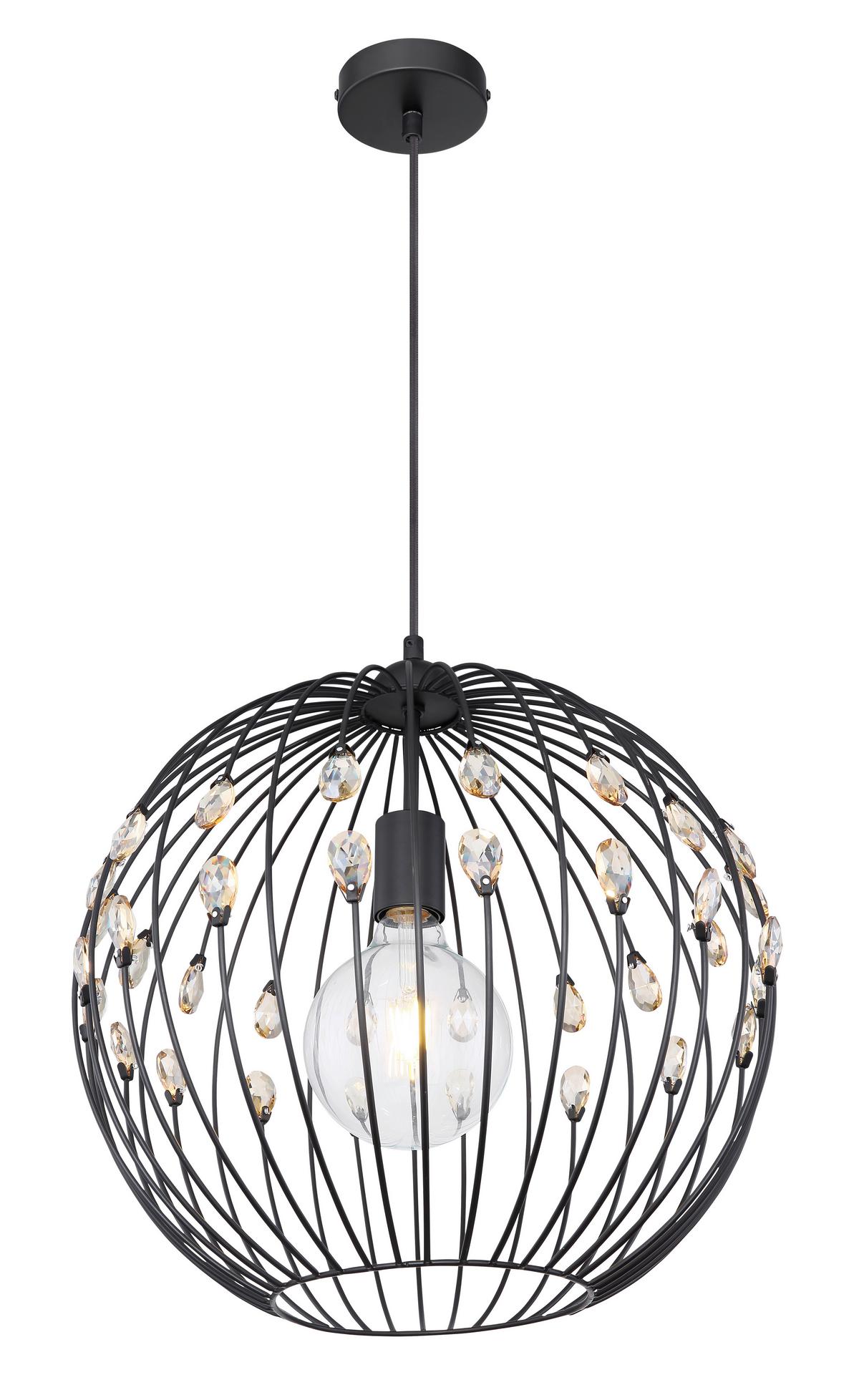 Hängeleuchte H: 120 cm 1-Flammig, mit Kristallglas - Schwarz, Basics, Glas/Metall (40/120cm) - Globo