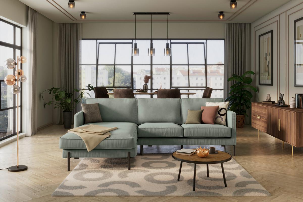 Ecksofa Yukon Türkis S: 154x232 Cm - Türkis/Schwarz, Trend, Textil (154/232cm) - Livetastic