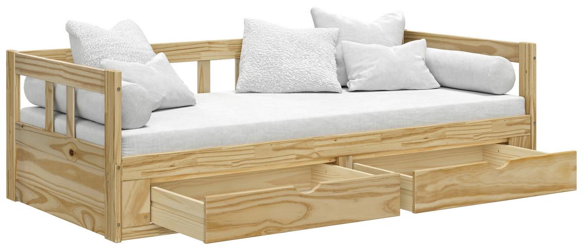 Ausziehbett Kiefer +lattenrost 90x200 cm Livio Natur - Naturfarben, MODERN, Holz/Holzwerkstoff (90/200cm) - MID.YOU