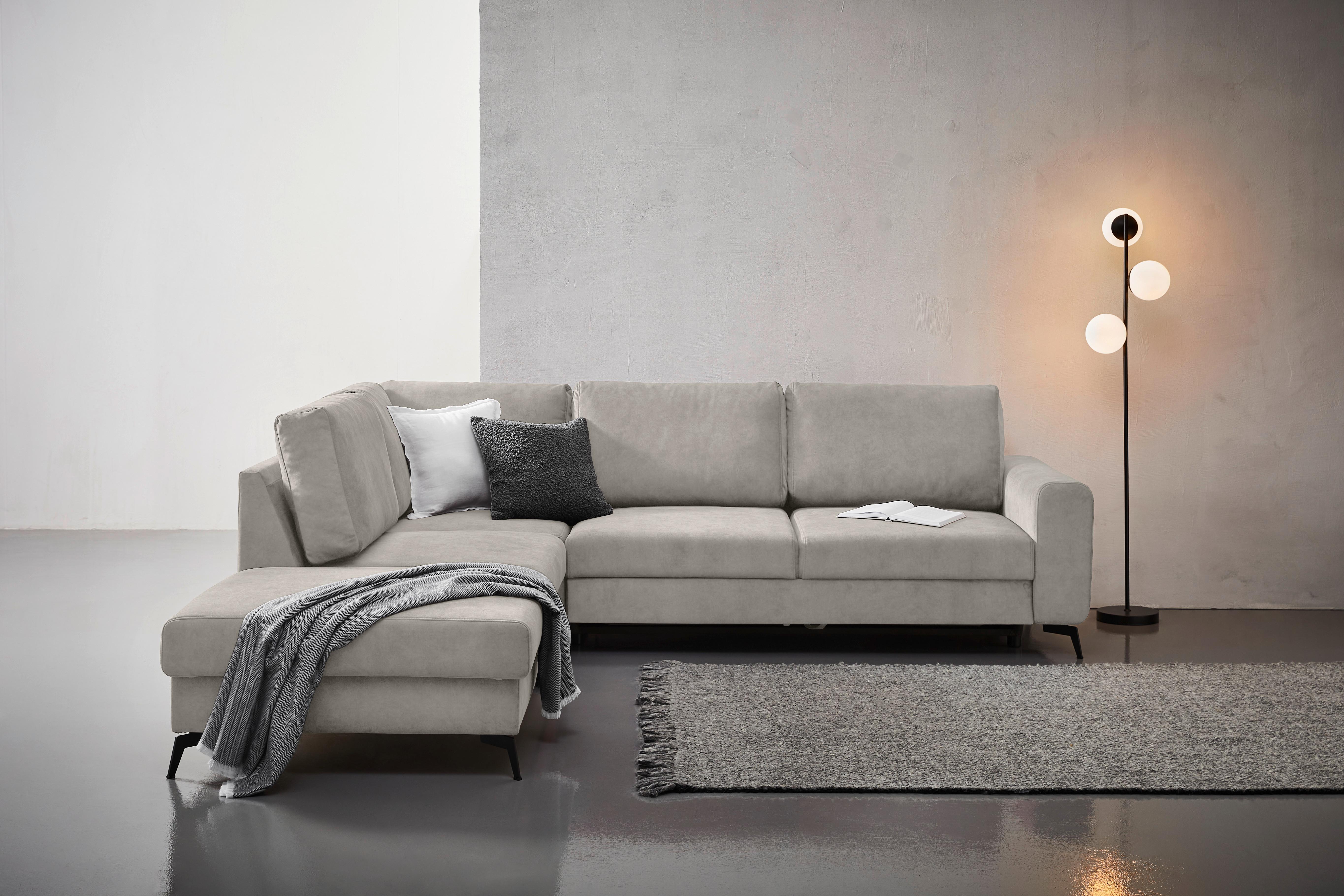 Ecksofa Mit Schlaffunktion Adesso Hellgrau Chenille - Hellgrau/Schwarz, KONVENTIONELL, Textil (257/275cm) - MID.YOU
