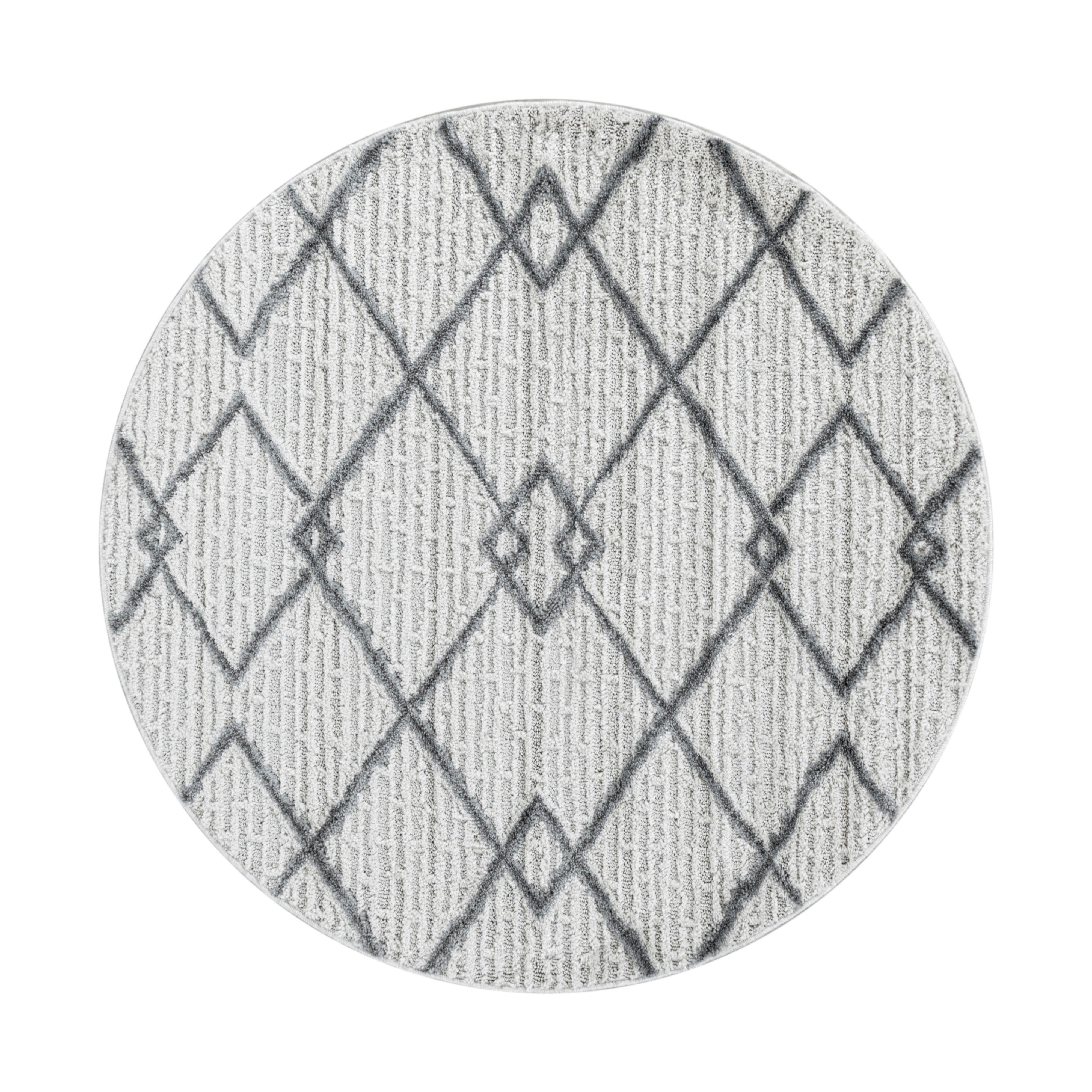 Webteppich Creme/Grau Pisa Rund Ø 120 cm - Creme, KONVENTIONELL, Textil (120/120cm)