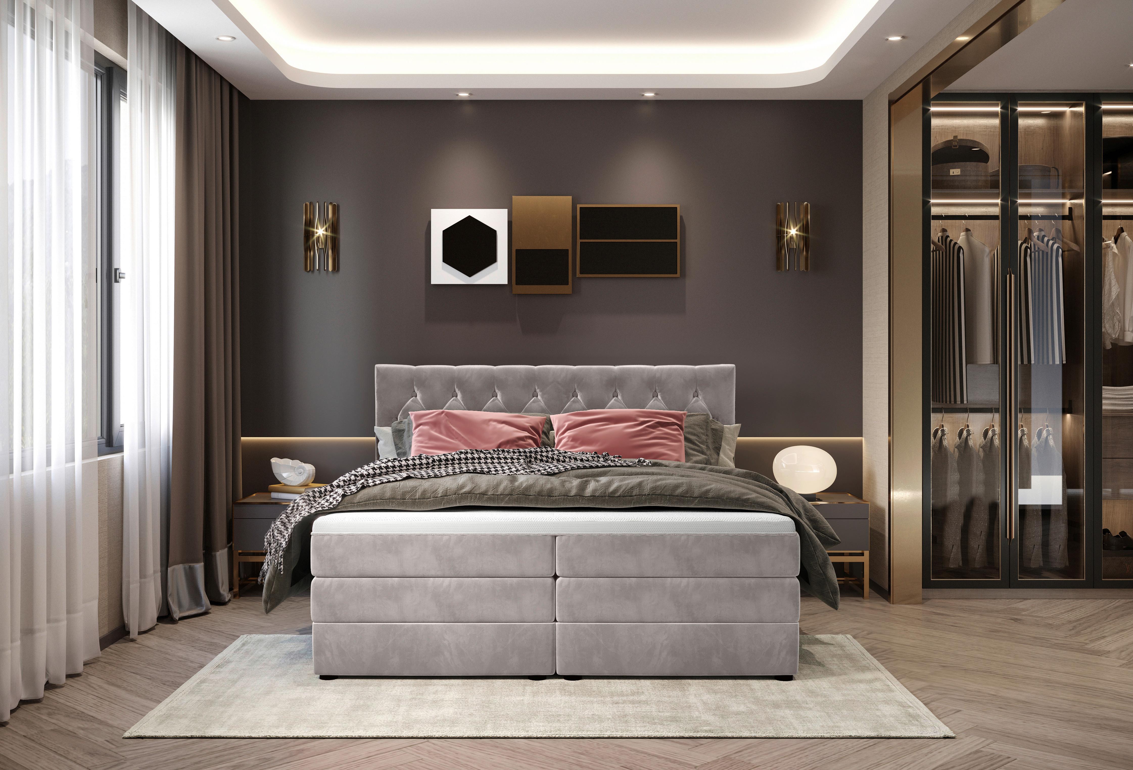 Boxspringbett Swing 2 Beige 160x200 Cm H2 - Beige/Schwarz, ROMANTIK / LANDHAUS, Textil (164/121/212cm) - James Wood