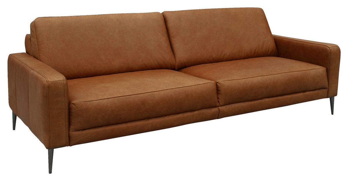3,5-Sitzer Spring, Cognac B: 207 cm - Cognac/Schwarzchrom, Design, Leder (207/85/92cm) - Livetastic