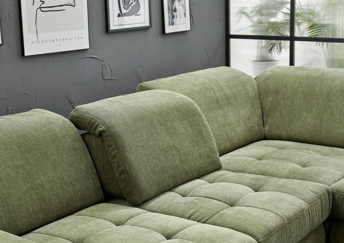 Rohová sedačka GULL, pravá, svetlozelená - svetlozelená/strieborná, Modern, kov/textil (272/246cm)