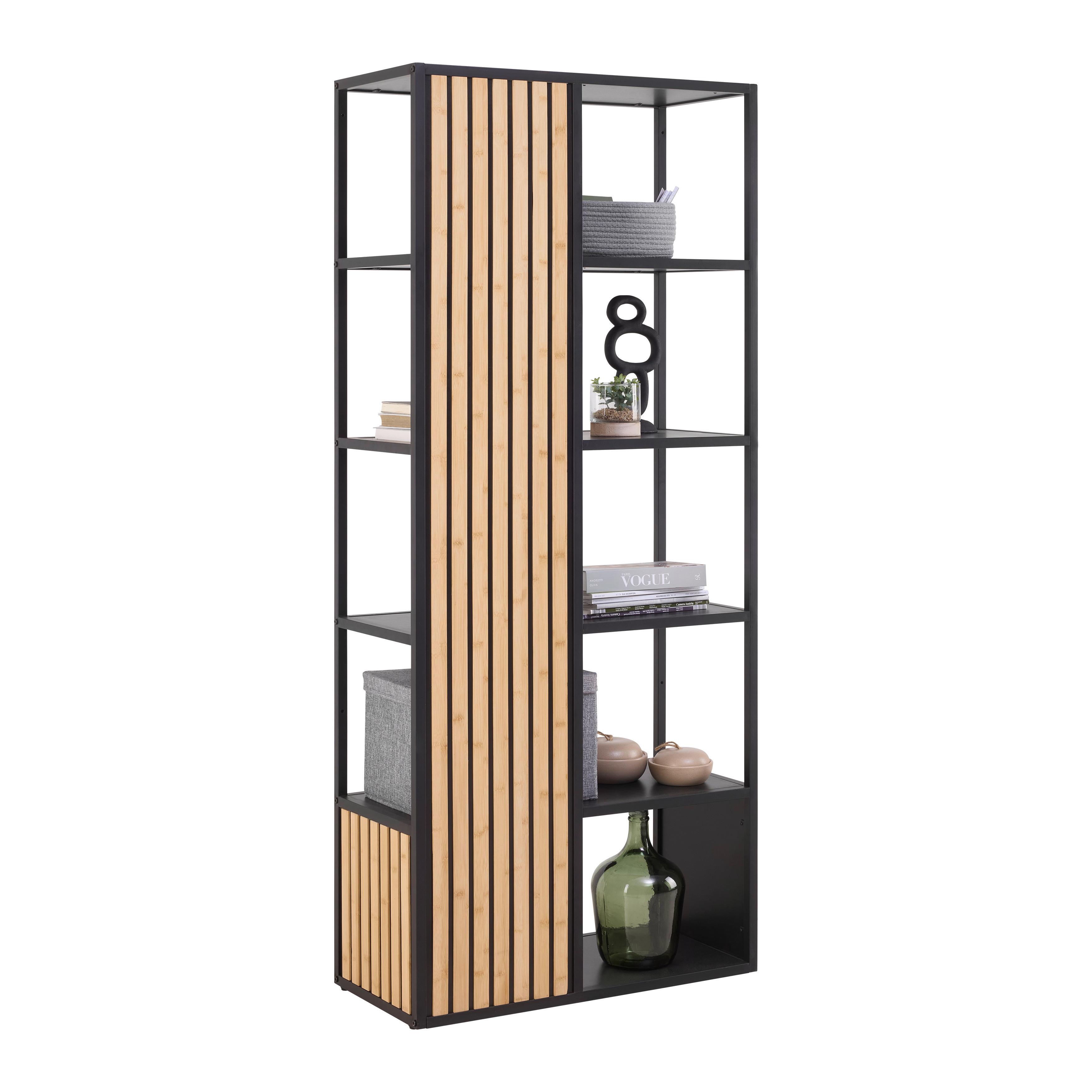 REGÁL PANELO -EXKLUSIV- - čierna/prírodná farba, Modern, kov/kompozitné drevo (75/175/34cm) - Mömax