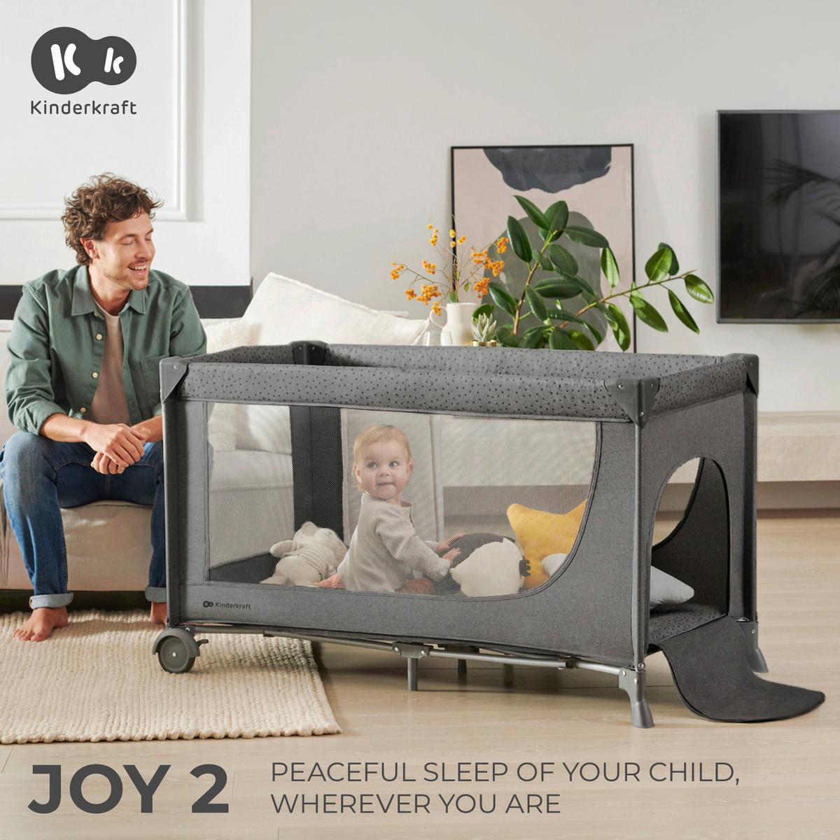 Reisebett Joy 2 2-In-1 Dunkelgrau, Lf: 60x120cm - Dunkelgrau, Basics (60/120cm) - Kinderkraft