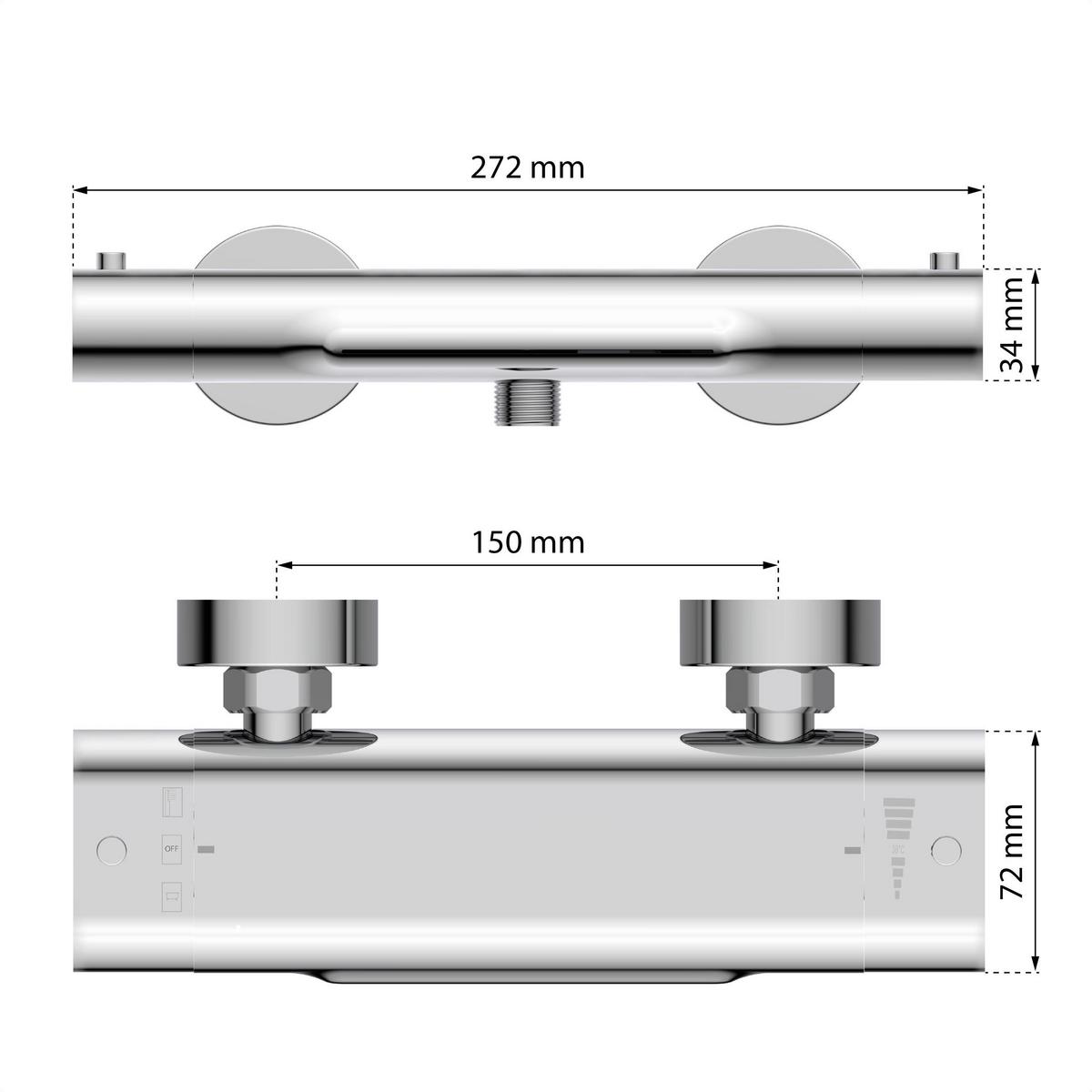 Badewannenarmatur Carneo Chromfarben Inkl. Thermostat - Silberfarben, Design, Metall (10/6,5/27cm) - Schütte