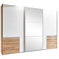 Schwebetürenschrank M. Spiegel + Laden 300cm Level 36a, Weiß - Eichefarben/Silberfarben, MODERN, Glas/Holzwerkstoff (300/216/65cm) - MID.YOU