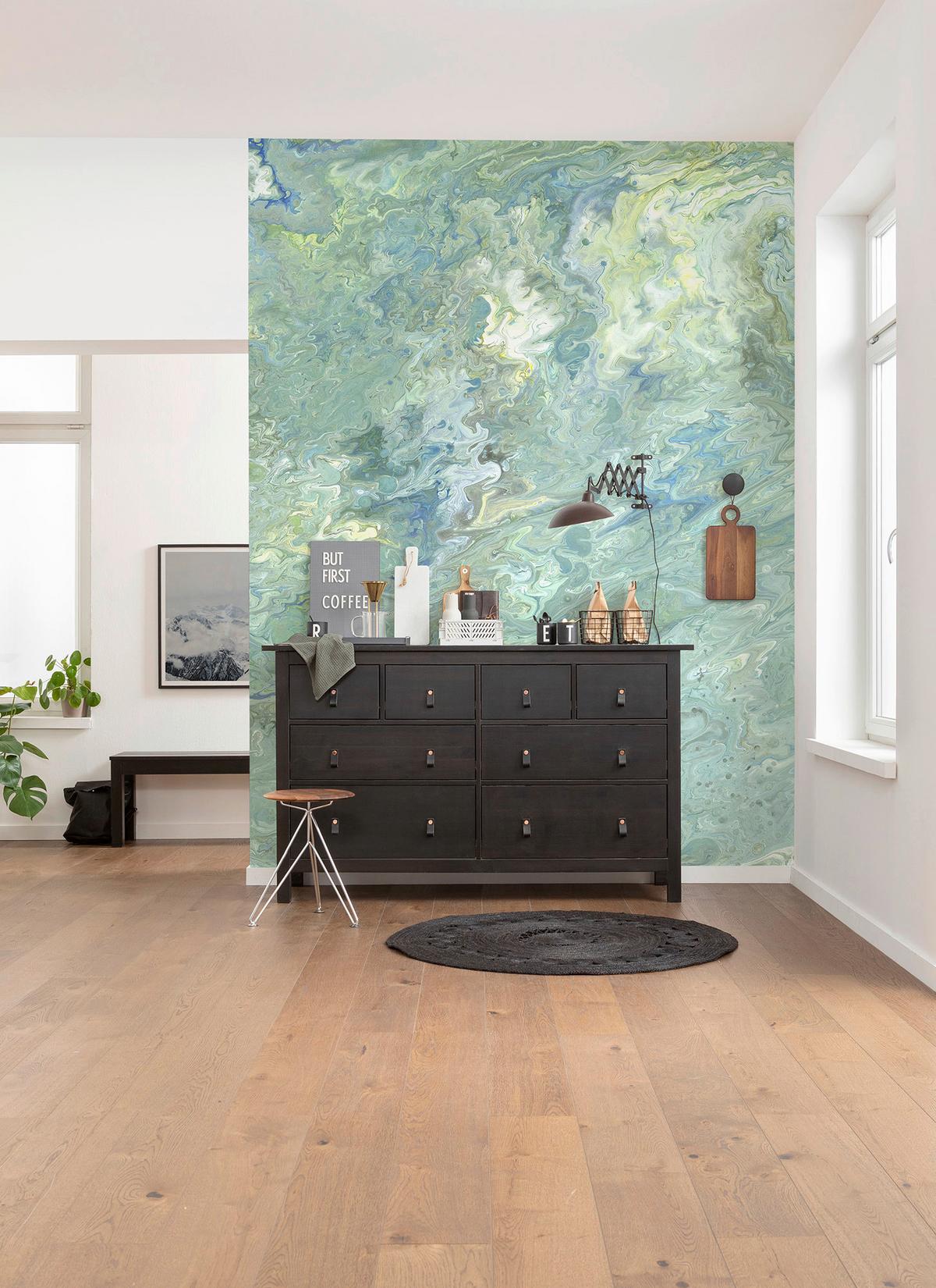 Vliestapete Flow Reflection - Blau/Gelb, Basics (200/250cm) - Komar