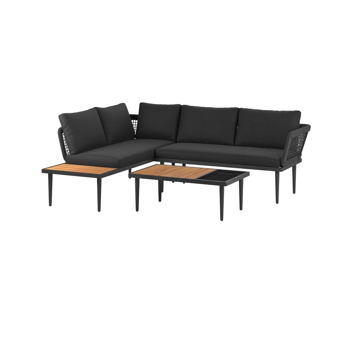 Loungegarnitur Nara - Schwarz/Akaziefarben, MODERN, Glas/Holz (185/146,5cm) - Beldano