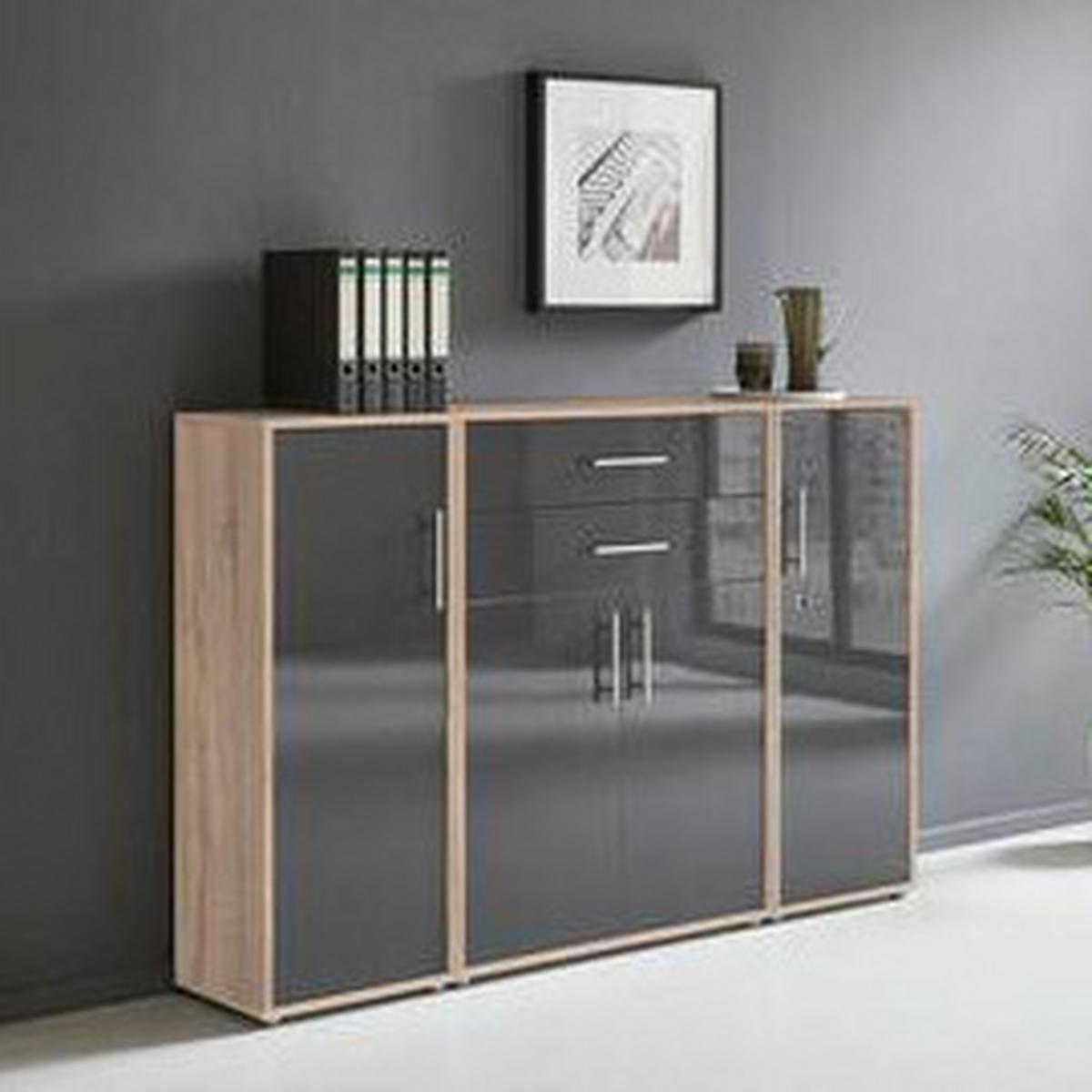 Aktenschrank Office Edition Eiche Dek./anthrazit, B: 172,6 - Anthrazit Hochglanz/Sonoma Eiche, MODERN, Holzwerkstoff (172,6/113,6/33cm) - MID.YOU