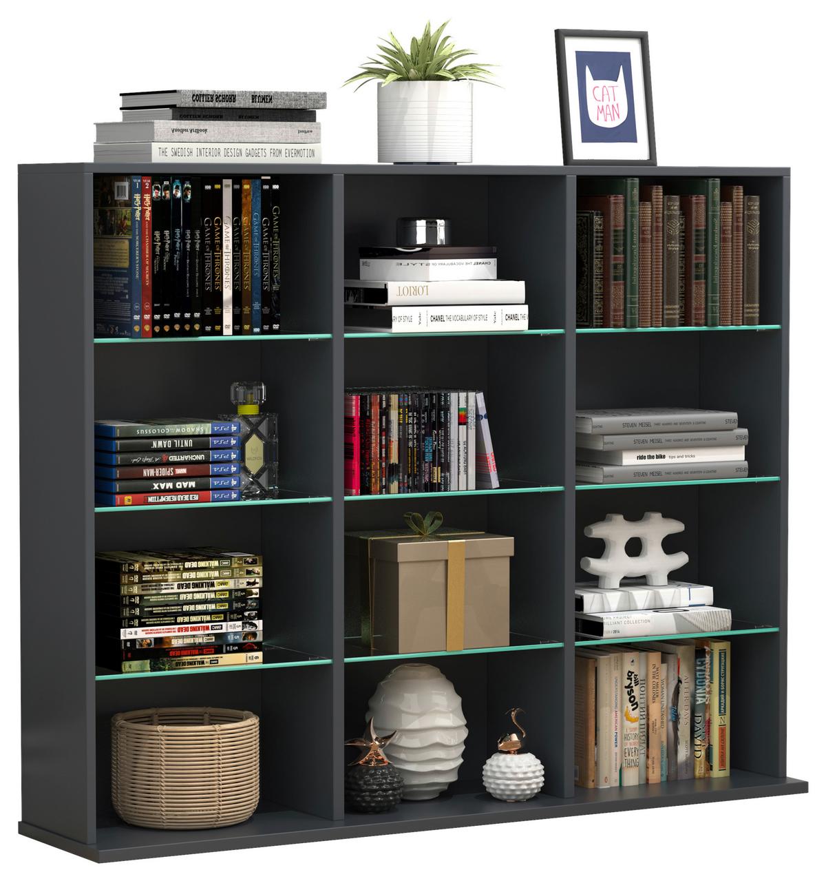 Regal Zilas Anthrazit Dekor B: 102cm - Anthrazit, Design, Glas/Holzwerkstoff (102/82/23cm) - MID.YOU