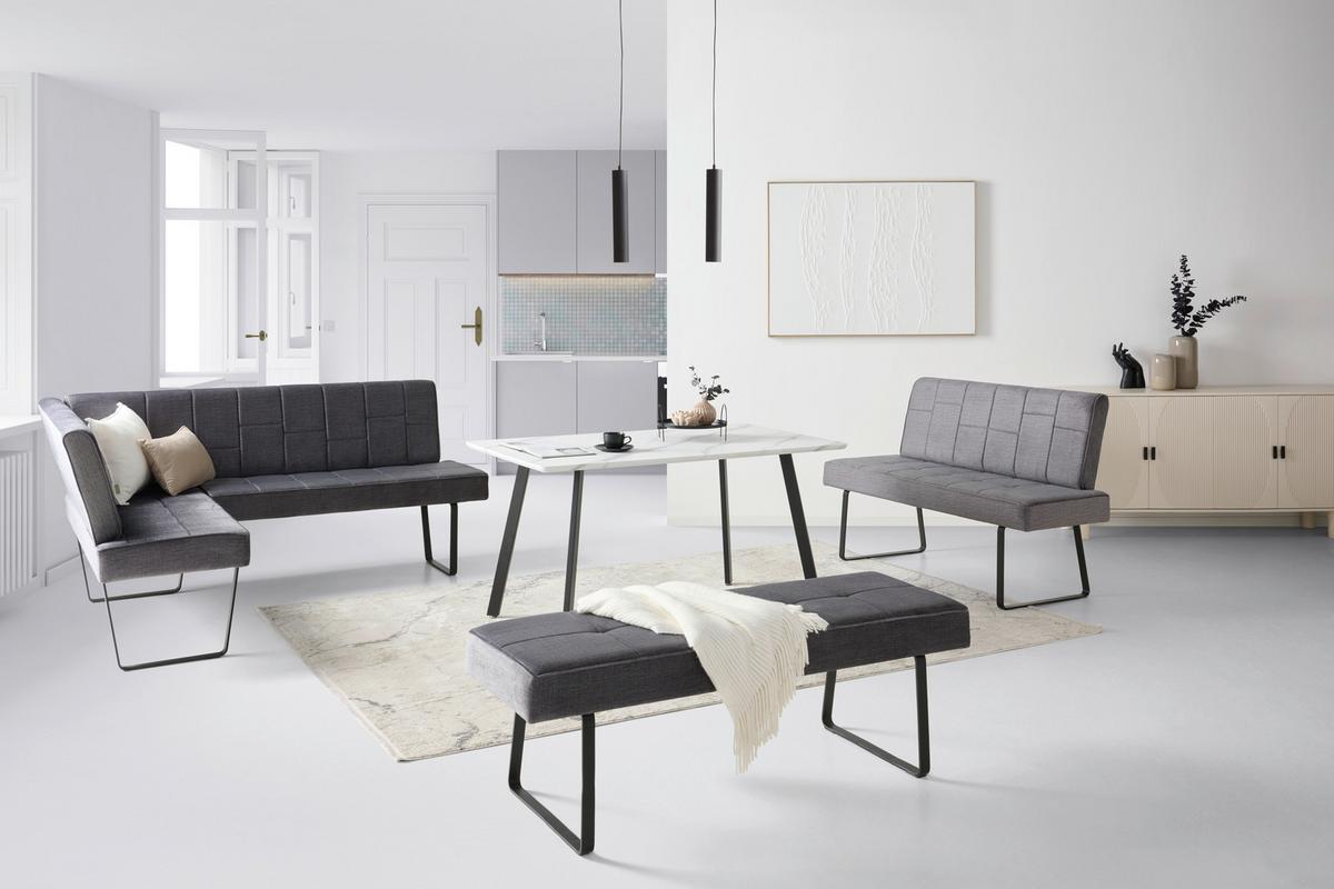 Eckbank Tilos Samt Dunkelgrau, S: 150x190 Cm - Dunkelgrau/Schwarz, KONVENTIONELL, Textil/Metall (150/190cm) - MID.YOU