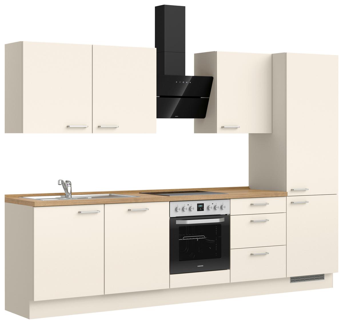 Kuchyňská linka 300 cm, magnoliová supermatná - barvy dubu/magnolie, Moderní, kov/kompozitní dřevo (300cm) - Nobilia
