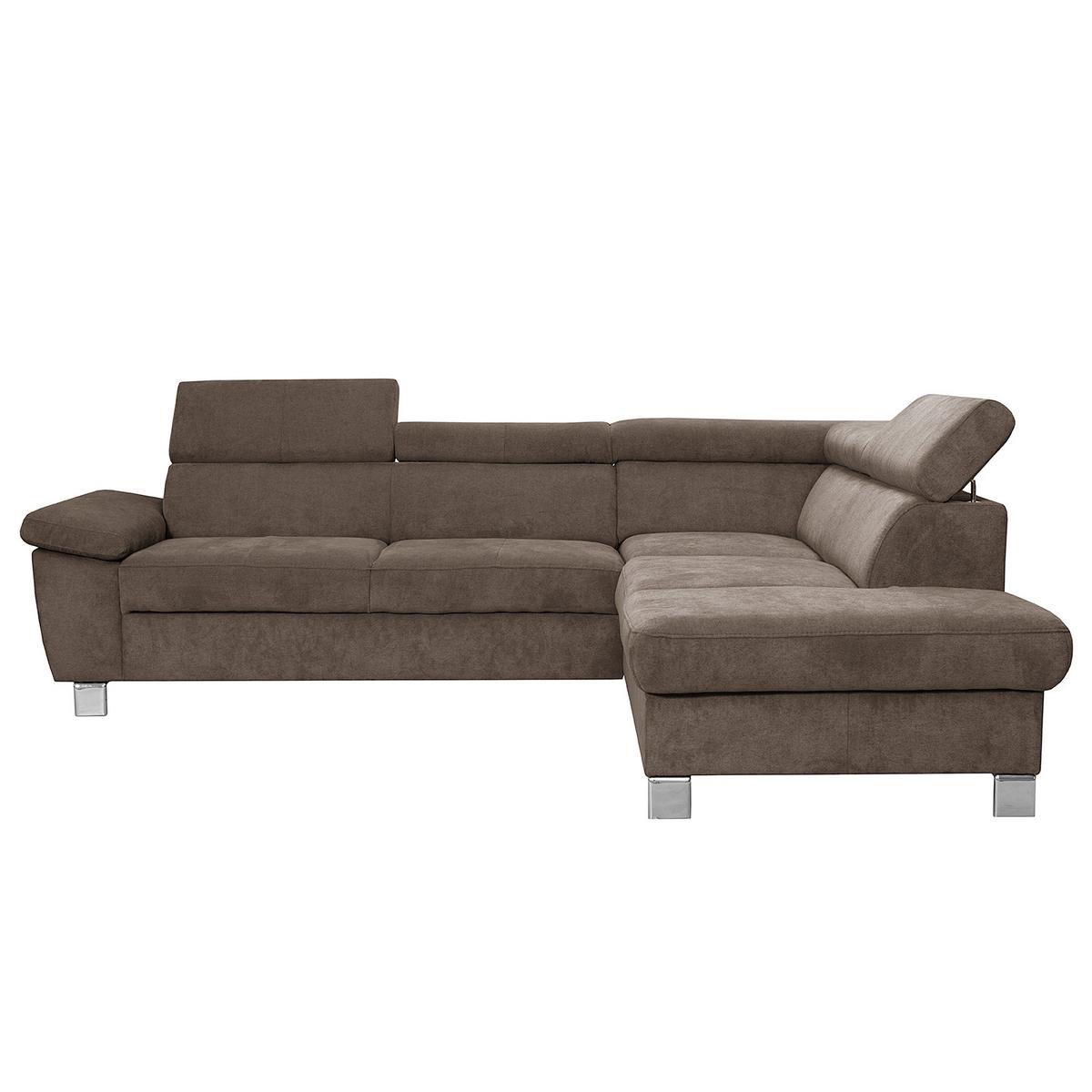 Ecksofa Lugano Mikrofaser Dunkelbraun 248x208 - Chromfarben/Dunkelbraun, Design, Textil (248/208cm) - Livetastic