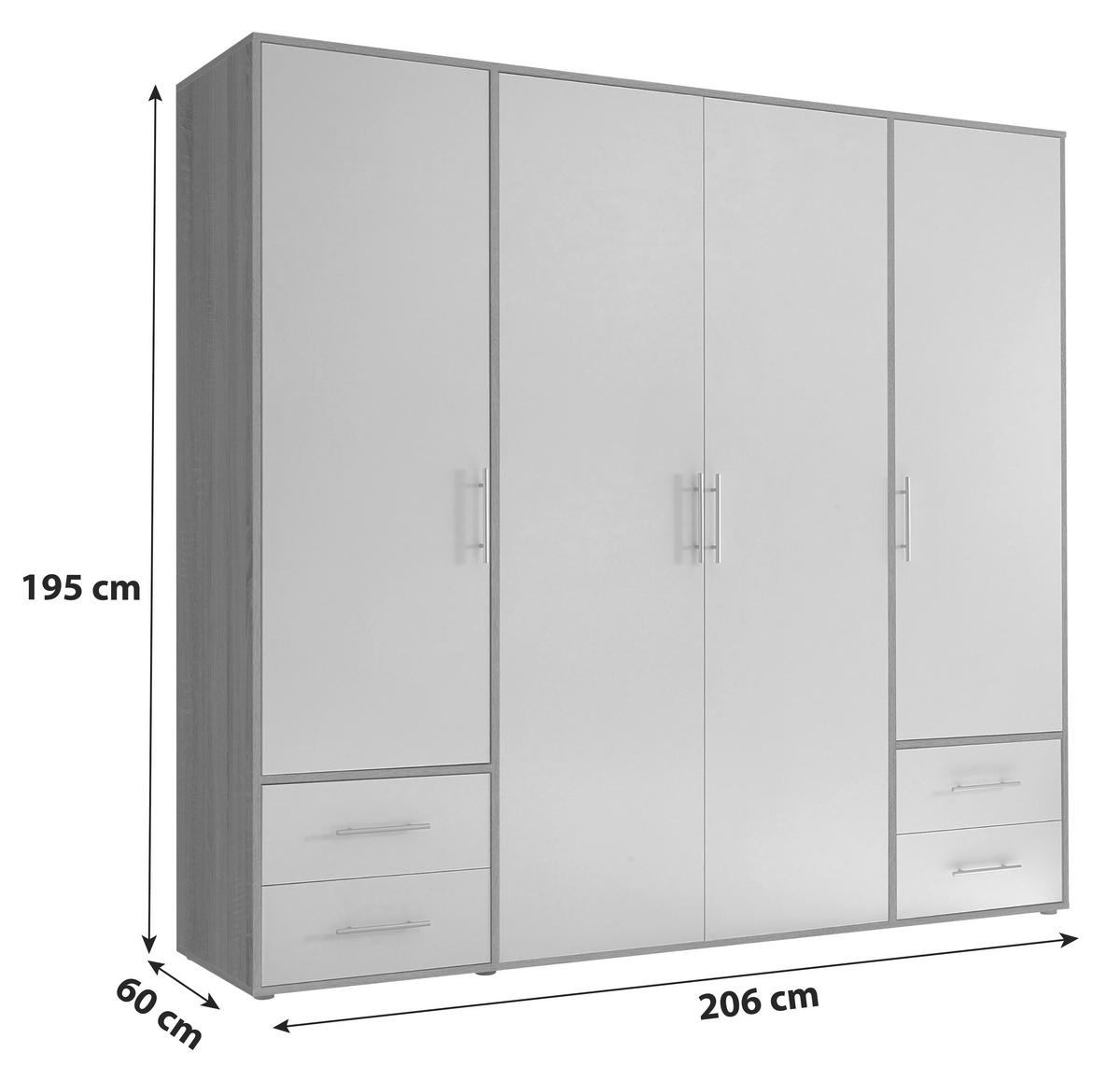 Skřiň s otočnými dveřmi VALENCIA 206cm - bílá/Sonoma dub, Moderní, kompozitní dřevo/plast (206/195/60cm) - MID.YOU