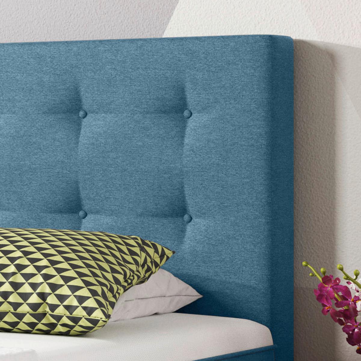 Boxspringbett Mit Topper 90x200 Köln Plus - Blau/Silberfarben, KONVENTIONELL, Textil (90/200cm) - MID.YOU