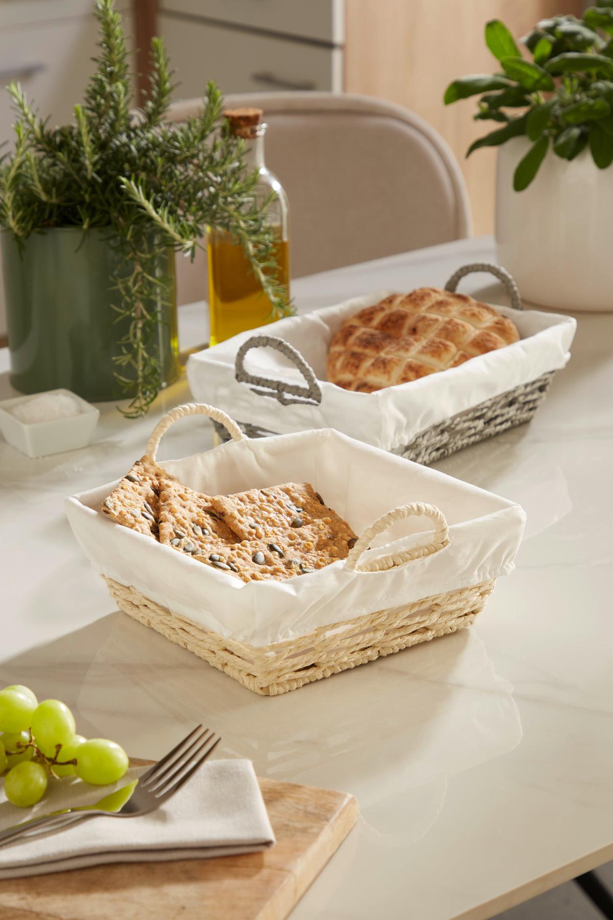 Brotkorb Leandra - Beige/Braun, Basics, Papier/Textil - Luca Bessoni