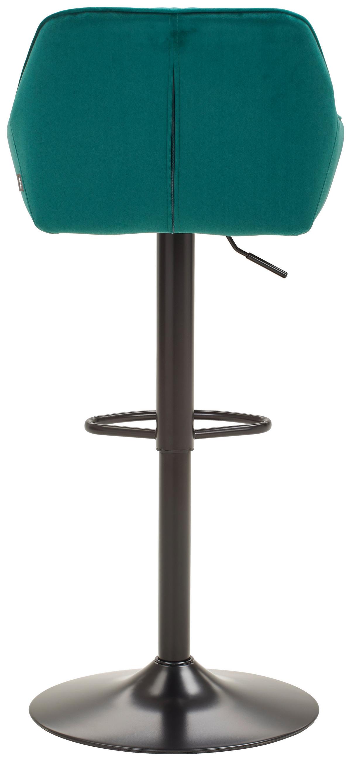 Barhocker Adriano, Samt Grün höhenverstellbar, B: 53,5 cm - Schwarz/Grün, MODERN, Textil/Metall (53,5/108/53cm) - Livetastic