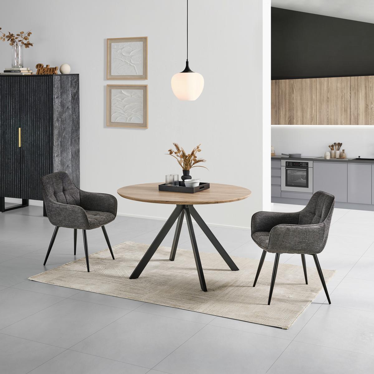 Armlehnstuhl Leicester - Schwarz/Grau, LIFESTYLE, Textil/Metall (57/84/60cm) - MID.YOU