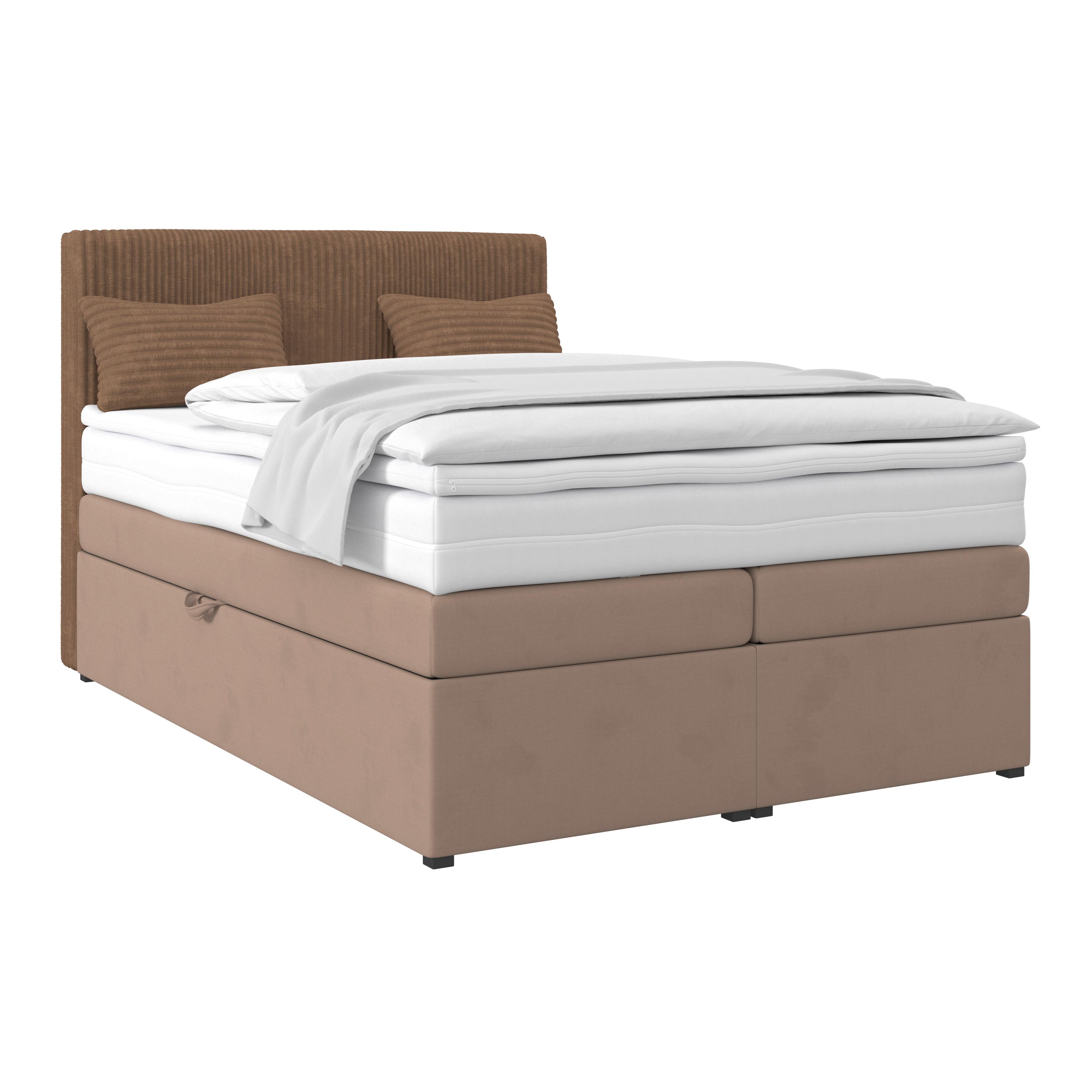 Boxspringbett mit Topper & Bettkasten 140x200 Rossa - Schwarz/Braun, MODERN, Holzwerkstoff/Textil (140/200cm)