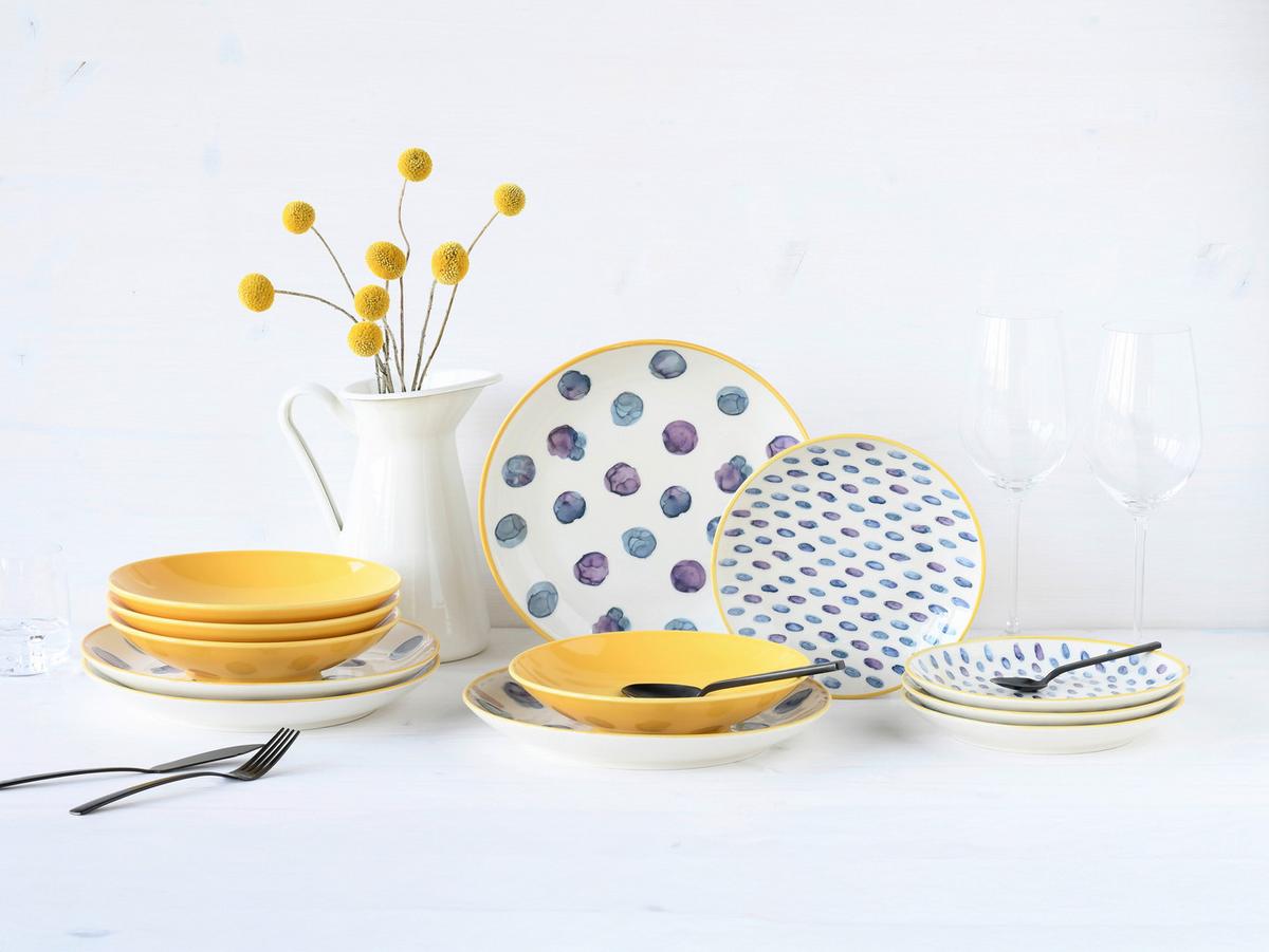 Tafelservice Maisie Blau/Creme/Gelb 12--Teilig - Blau/Gelb, Basics, Keramik - Creatable