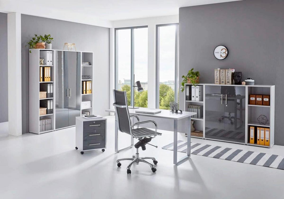 Büro Office Edition Grau/Anthrazit Hochglanz - Anthrazit Hochglanz/Grau, MODERN, Holzwerkstoff/Metall - MID.YOU
