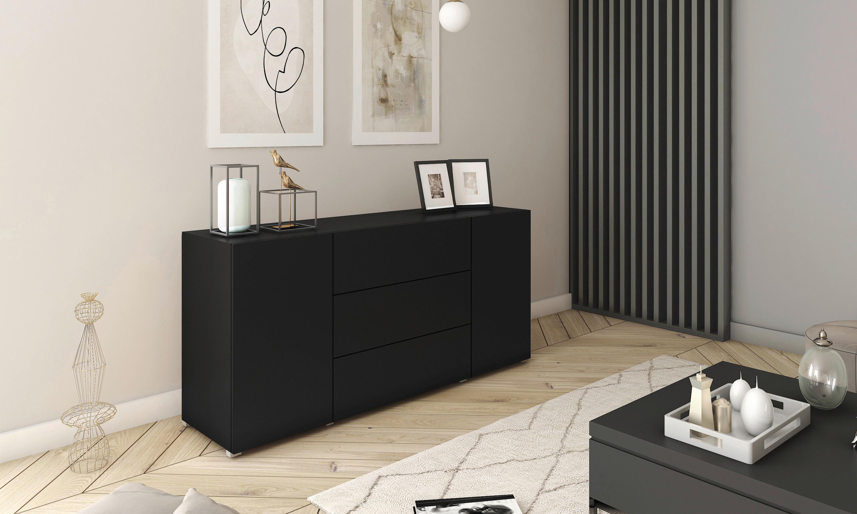 Wohnwand Berlin 150 Schwarz B: 150 cm - Schwarz/Grau, Design, Holzwerkstoff (150/68/38,5cm) - MID.YOU