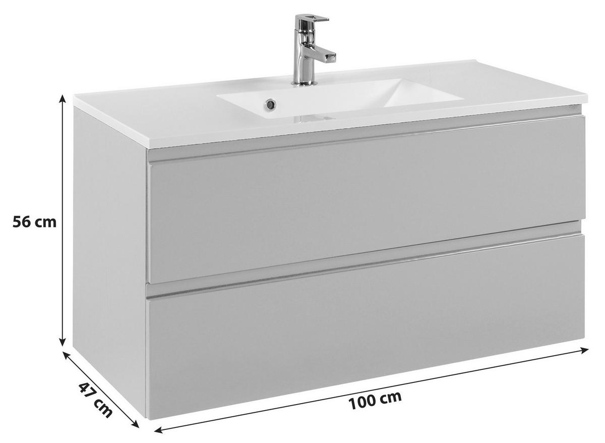 Waschbecken Mit Unterschrank Cardiff B: 100cm Graphit Dekor - Graphitfarben/Weiß, Design, Holzwerkstoff/Stein (100cm) - Held