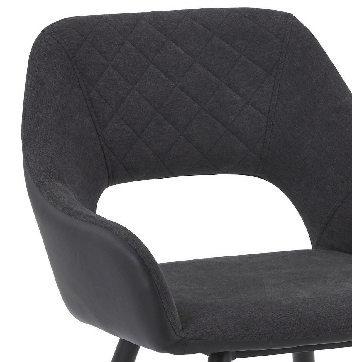 Armlehnstuhl Porto Anthrazit Lederlook Gepolstert 2er-Set - Anthrazit/Schwarz, MODERN, Textil/Metall (59/83/60cm) - MID.YOU