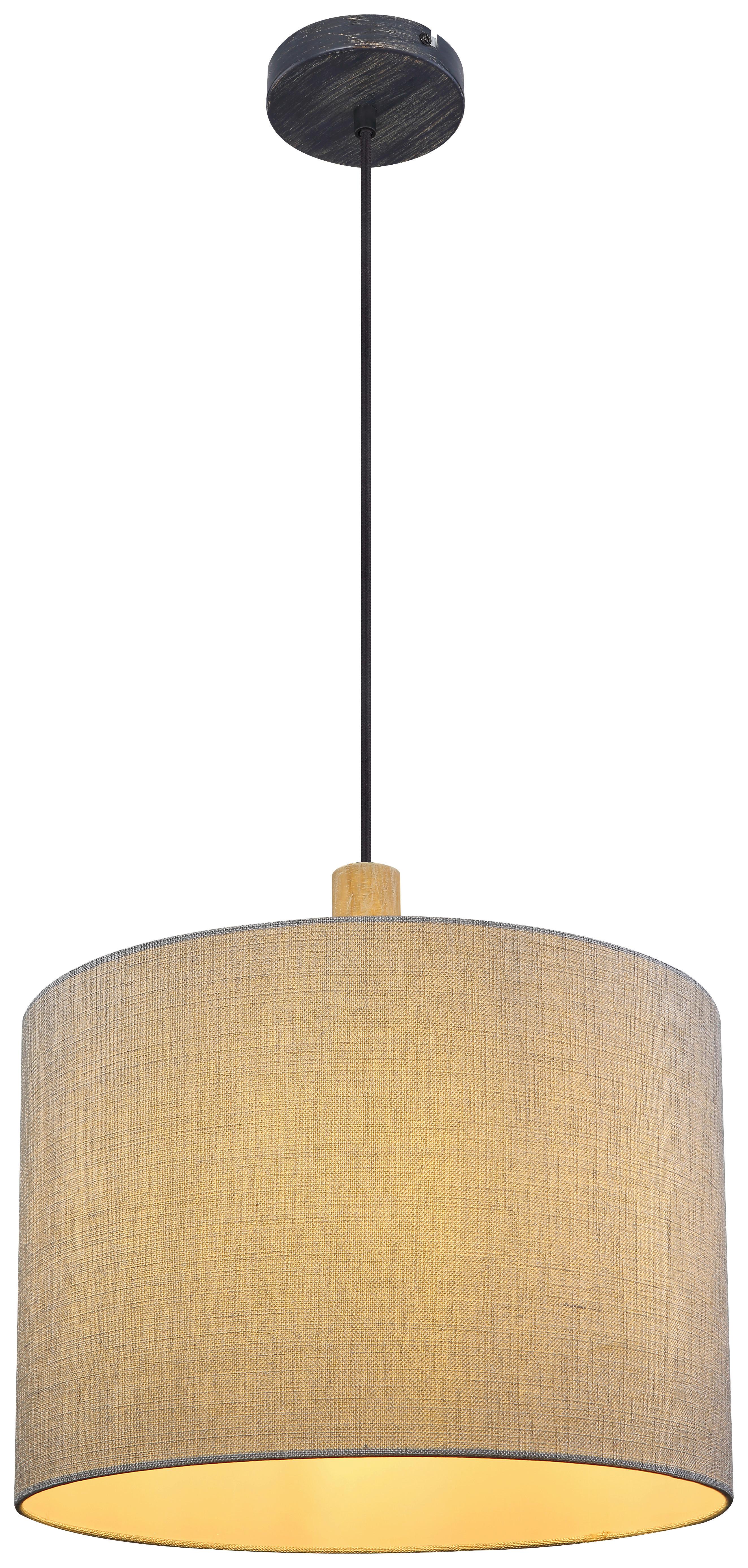 Hängeleuchte Roger H: 120 cm 1-Flammig mit Textil-Schirm - Schwarz/Grau, Natur, Holz/Textil (40/120cm) - Globo